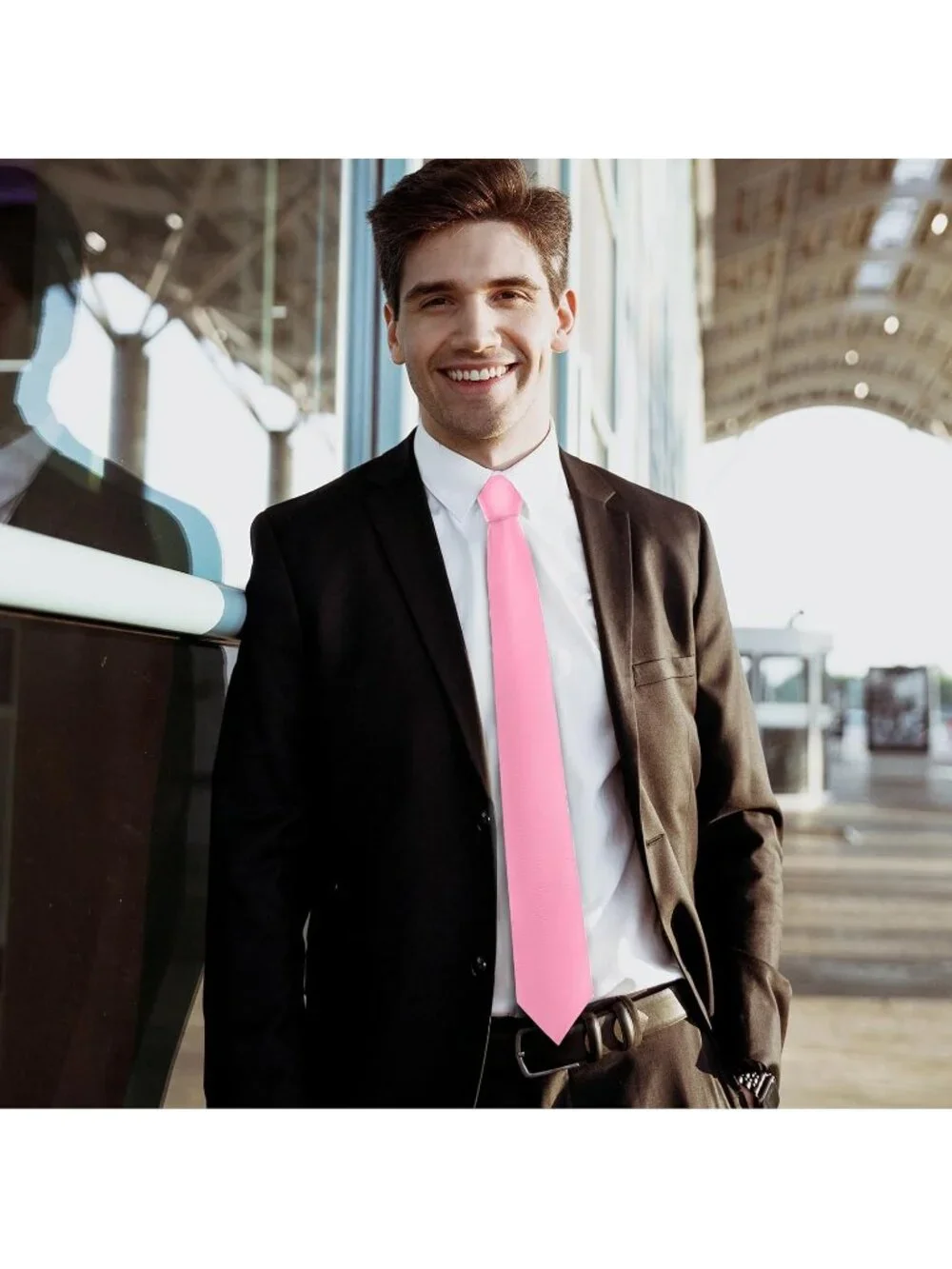 Mens Pink Twill Diagonal Textured Silk Formal Classic Necktie For Business Dress